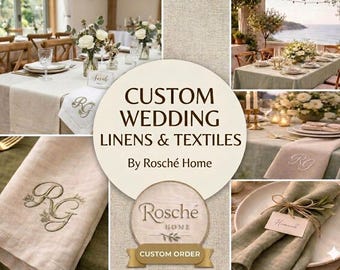 Design Your Complete Wedding Table Linens ~ 60 Colors Available and Personalized Embroidery ~ Linen Tablecloths, Runners, Napkins, Placemats