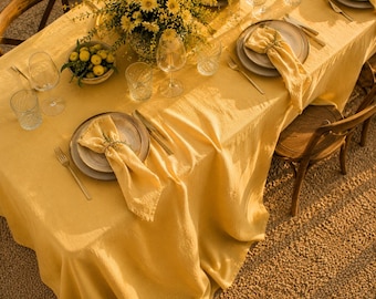 Summer Linen Tablecloth, Yellow Linen Table Cover, Boho Wedding Table Cloth, Linen Home Textiles, Outdoor Entertaining | Custom Size