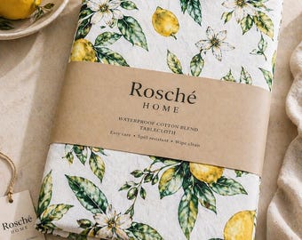 Wasserdichte Zitronen Tischdecke, Auslaufsichere Tischwäsche, Zitrus Tischdecke, Tischdecke aus beschichteter Baumwolle, Unterhaltung im Freien, Gartendekoration