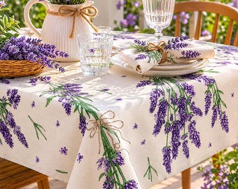 Rectangle Lavender Tablecloth, Waterproof Table Linens, Outdoor Entertaining, Spill Resistant Table Cover,Oil Table Cloths,Summer Home Decor