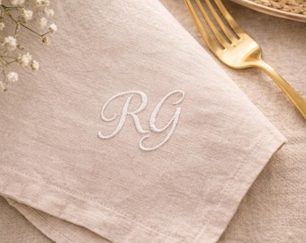 Monogrammed Linen Napkins, Personalized Embroidered Napkins, Custom Linen Napkins, Wedding Dinner Decor, Outdoor Linen Home Textiles
