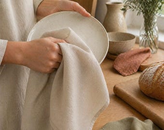 Linen Kitchen Towel, Natural Linen Dish Cloth, Linen Home Textiles, Linen Tea Towels, Personalized Custom Embroidery, Bread Tea Towel Keeper