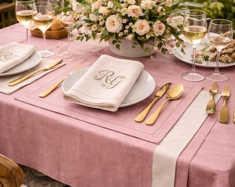 Pink Linen Tablecloth,  Soft Washed Linen Table Cover, Romantic Garden Decoration, Elegant Outdoor Entertaining, Wedding Tablecloth