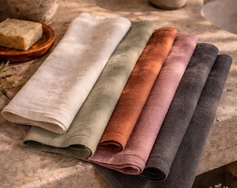 Boho Linen Placemats Set of 2,4,6,8,10 in many Colors available ~ Soft Washed Linen Rectangle Tablemats ~ Wedding Decor or Garden Decoration