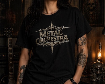 -shirt avec logo Orchestre en métal | Conception de groupe de heavy metal, emblème gothique