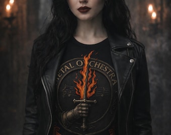 T-shirt avec écusson Metal Orchestra, métal symphonique, t-shirt musique gothique, chemise noire unisexe