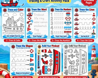 Fire Rescue Boat Craft Printable | Preschool Tracing Activities | Firefighter Boat Activity