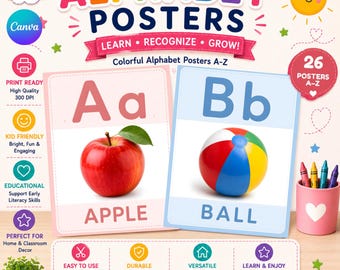 Alphabet Flash Cards Printable | ABC Letter Recognition Toddler Preschool Learning | Montessori Homeschool worksheet | Real Photo a-z Poster