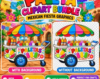 Paleta Clipart Bundle, Mexican Fiesta Clipart, Paletero Cart PNG, Popsicle Clipart, Hispanic Heritage Graphics, Summer Fiesta Clip Art