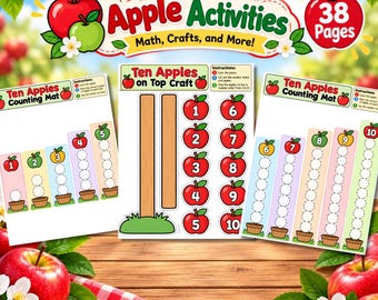 Fall Apple Activities Bundle | Math Worksheet | Life Cycle | Trouble | Tasting | Apple Name Crafts | Apple Tear Art