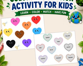 Color Matching Hearts Printable | Preschool Valentine's Day Cut and Paste Activity (Digital Download)