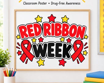 Red Ribbon Week Poster, Drug Free Pledge Banner, Classroom Bulletin Board Decor, Printable PNG Clipart, Say No to Drugs Display