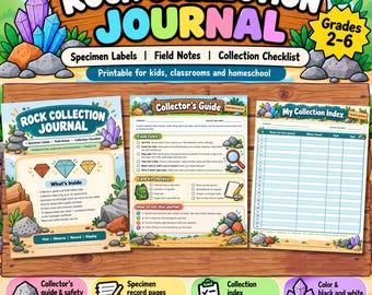 Rock Collection Journal Printable, Rock and Mineral Specimen Labels, Kids Geology Field Notes, Homeschool Science Activity, Grades 2-6