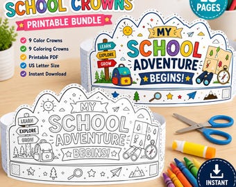Kindergarten Crown Coloring Craft Activity, First Day of Back to School Headband Paper Hat Template, Preschool Printable , Kinder About Me
