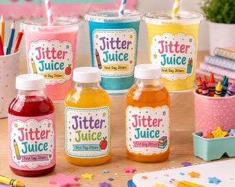 First Day Jitters Water Bottle Labels, Back to School Juice Box Tags, Printable Teacher Gift, Meet the Teacher Welcome, Jitter Glitter craft