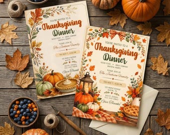 Editable Thanksgiving Dinner Invitation Canva Template, Autumn Pumpkin Pie Family Gathering Invite, Digital Fall Evite, Printable Download