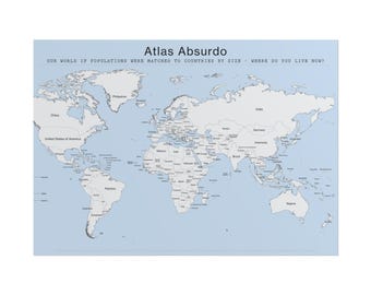 A1 World Map Poster - Single Label - Atlas Absurdo: Where Do You Live Now? Funny Geography Wall Art