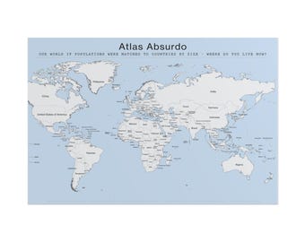 24x36 World Map Poster - Single Label - Atlas Absurdo: Where Do You Live Now? Funny Geography Wall Art