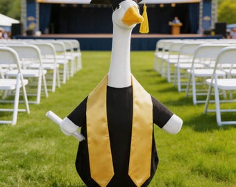 4-Color Graduation Cap & Gown Set for Porch Goose, Porch Goose Graduation Costume, Porch Goose Outfit, Porch Goose Graduation Gown