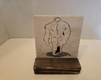 Handpainted Bigfoot Ceramic Tile: Unique Cryptid Art Home Decor
