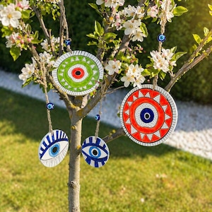 Handgemaakte boze oog keramische muur hangend Turks aardewerk tuin decor spiritueel housewarming cadeau