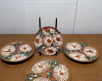 Vintage mexikanische Redware Keramik Teller: Oaxaca Drip Ware-Set mit 4 Stück