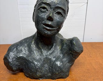 Vintage Handcrafted Clay Bust Sculpture Woman Head Art Figurine Rustic Folk Art