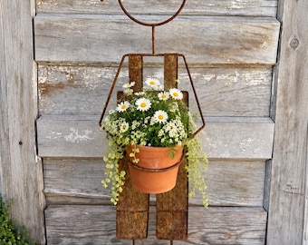 Vintage Rustic Metal Folk Art Planter Man | Garden Yard Art | Primitive Farmhouse Outdoor Decor