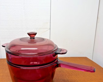 Vintage Pyrex Visions Cranberry by Corning/Corelle Double Boiler with insert