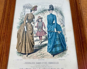 Antique French Fashion Plate Print Journal des Dames Framed Victorian 16x12“