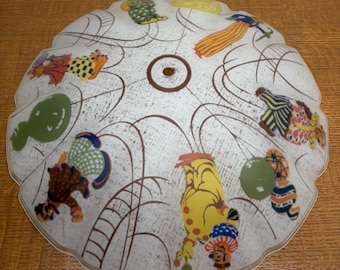 Vintage 1940s Circus Clown Glass Light Shade, Art Deco Carnival Ceiling Fixture