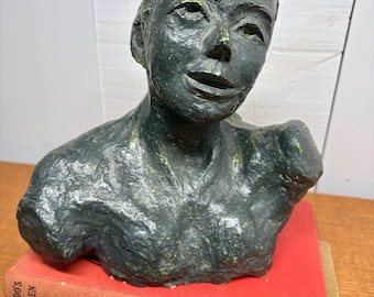 Vintage Handcrafted Clay Bust Sculpture Woman Head Art Figurine Rustic Folk Art