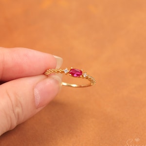 Minimalist Pink Ruby CZ Ring, Twist Rope Birthstone Band, 925 Sterling Silver Stack Band, Gift for Her, Wedding Gift, July Birthstone Ring