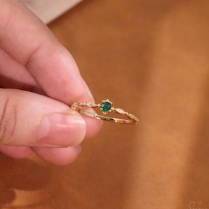 Vintage smaragdring, 925 sterlingsilver med födelsesten, elegant CZ-löftesring, present till henne, minimalistisk ring, jubileumspresent