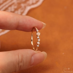Dainty Opal Stackable Ring, Curved Moonstone CZ Thin Band, 925 Sterling Silver Promise Ring, Gift for Wife, Bridesmaid Gift, Ring for Women