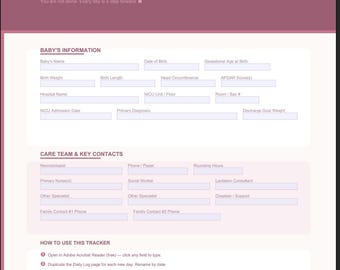 Registro de bebés en la UCIN (PDF editable) / Registro de bebés prematuros / Registro diario de alimentación en la UCIN / Notas de las rondas médicas / Registro de crecimiento de peso del bebé / Para padres de bebés en la UCIN