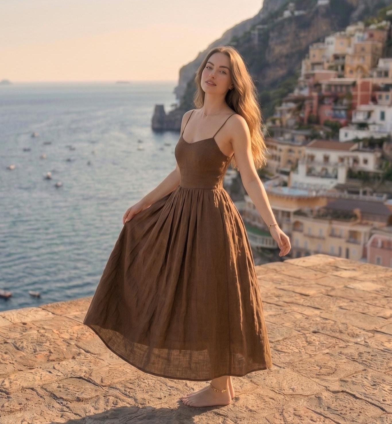 spaghetti strap brown dress Flora Satin Maxi Dress main image 1