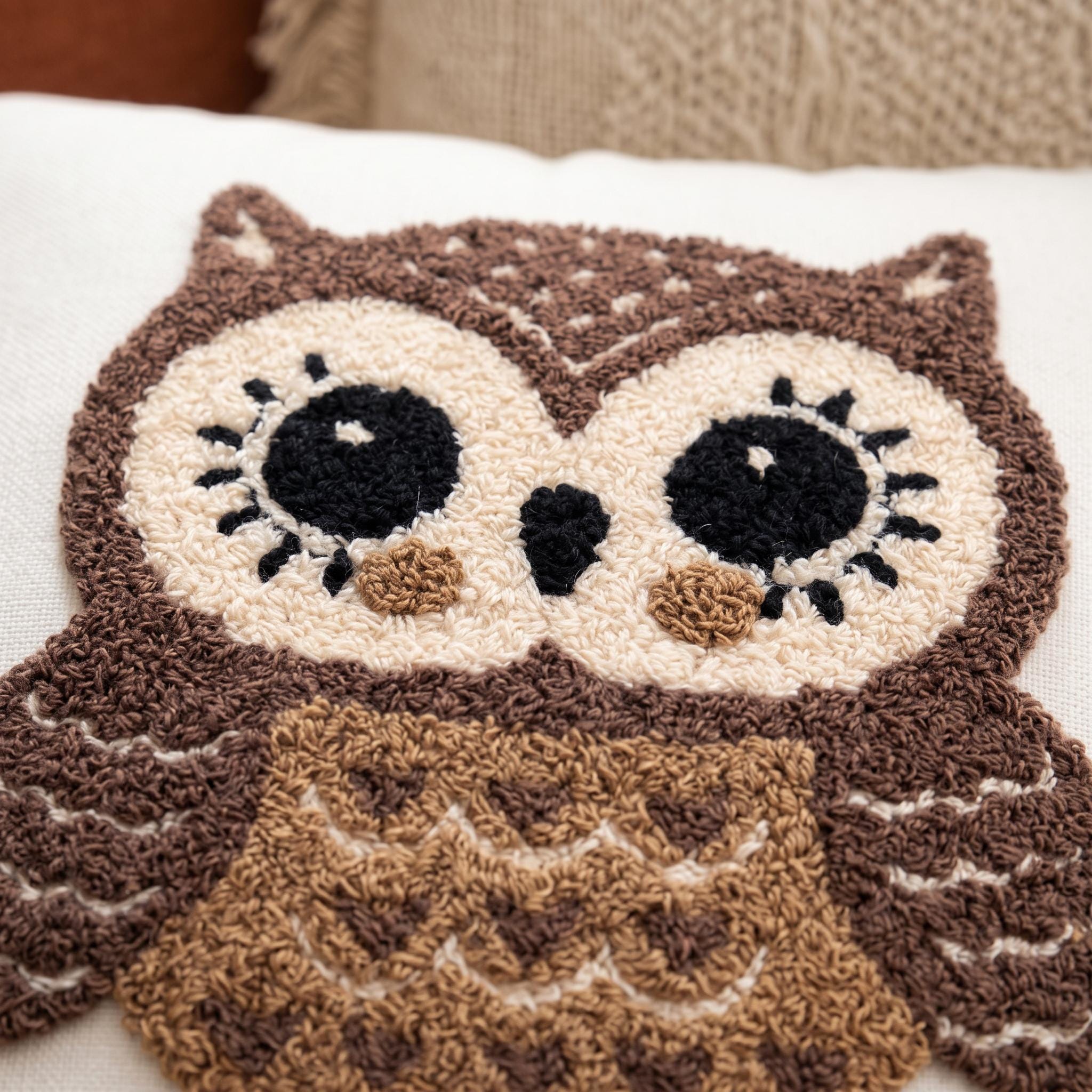 Handmade Punch Needle Pillow Covers, Owl, Pine Tree, Pine, Winter Set (4 or Single)