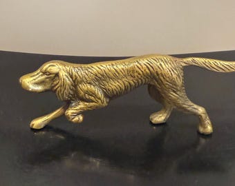 Vintage Brass Dog Figurine, Retriever Hunting Dog Paperweight, Solid Brass Dog Statue, Shelf Decor, Dog Lover Gift