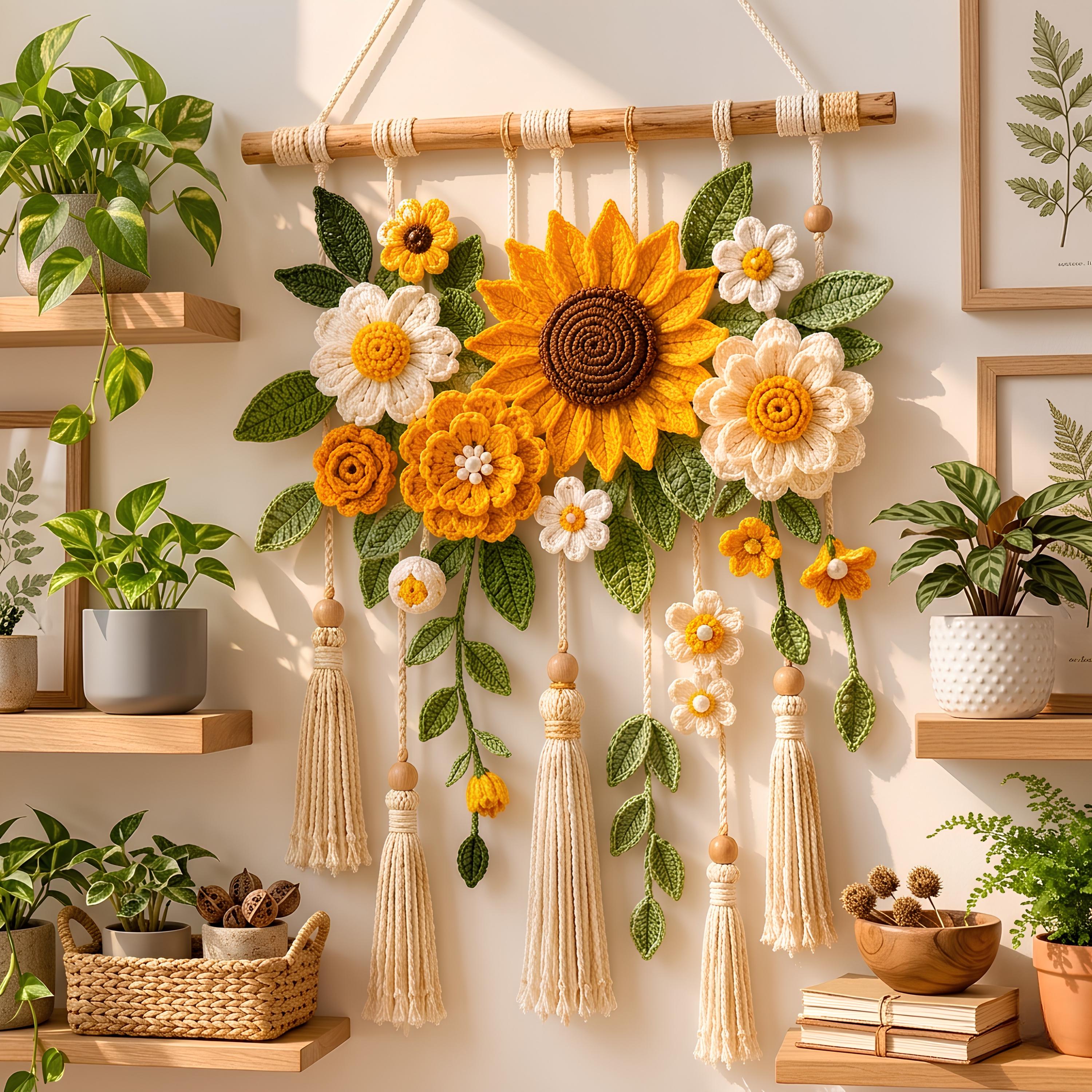 28 Large Sunflower Crochet Patterns: Brighten Your Home with DIY Decor 17 Crochet Sunflower Wall Hanging Pattern Boho Floral Decor