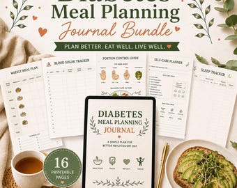 Diabetiker Mahlzeitenplaner Printable Bundle | Blutzucker Tracker, Glukose Log, Carb Tracker, Diabetiker Wellness Journal PDF Download
