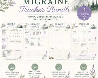 Migräne-Tracker-Bundle | Kopfschmerz Tagebuch, Schmerztagebuch (Digitaler Download)