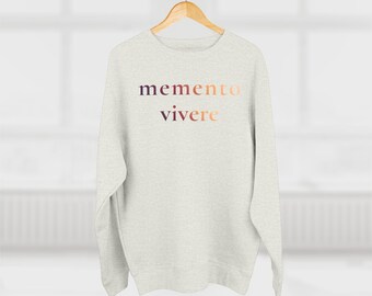 Memento Vivere crewneck sweatshirt | Latin phrase, minimalist typography| Medium Heavy 8.25oz Fleece