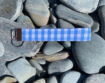 Blue gingham keychain wristlet
