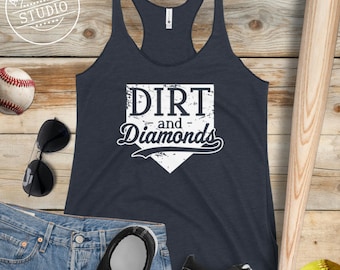 Dirt and Diamonds Women's Racerback Tank Top, Baseball Mom Essentials, Softball Player Tank Tops