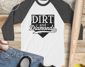 Dirt and Diamonds 3/4 Sleeve Raglan Shirt for Baseball and Softball Moms, Softball Coach Gift Ideas