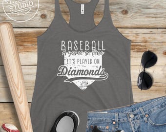 Baseball: A Game So Fine it's Played on Diamonds, Women's Racerback Tank Top, Baseball Mom Essentials, Baseball Mom Tank Tops