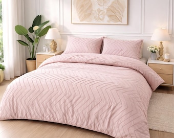 Ensemble de housse de couette texturé à chevrons : literie moderne vert sauge doux (grand lit king-size)