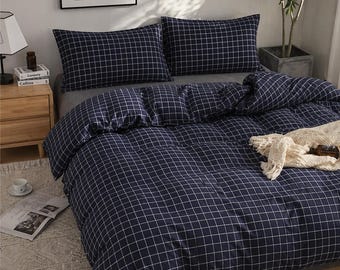 Set copripiumino a griglia grigia: biancheria da letto moderna a quadri, copripiumino minimalista a scacchi