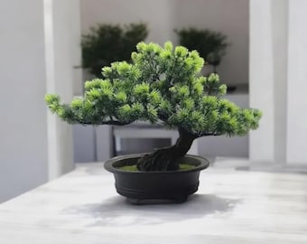 Artificial Green Bonsai Tree – 9.5" Lifelike Indoor Plant Decor